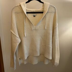 AE Split-Hem Crochet Hooded Sweater